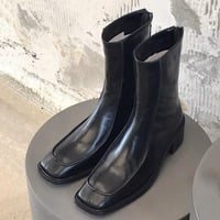 Square-toe thick heel slim boots with back zipper retro ankle martin boots 2 colors - Thumbnail 2