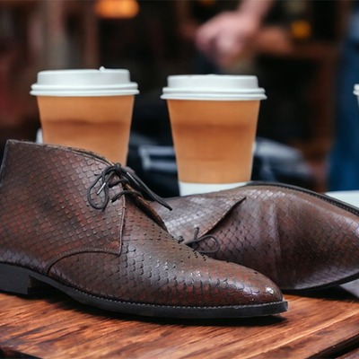 Men's handmade python dark brown chukka lace up boot, fashion boot