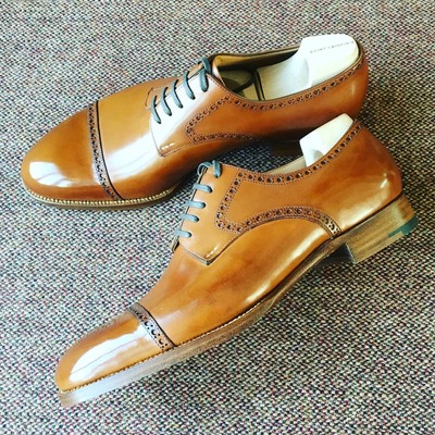 Handmade mens straight toe cap derby brogued classic dress shoes - Thumbnail 3