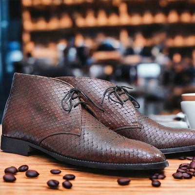  men's handmade dark brown python lace up chukka boot, luxury boot - Thumbnail 5