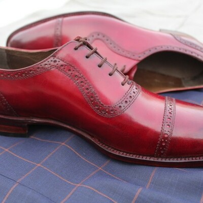 Crafted leather burgundy leather classic men oxford dress shoes - Thumbnail 2