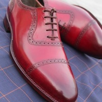 Crafted Leather Burgundy Leather Classic Men Oxford Dress Shoes - Thumbnail 3