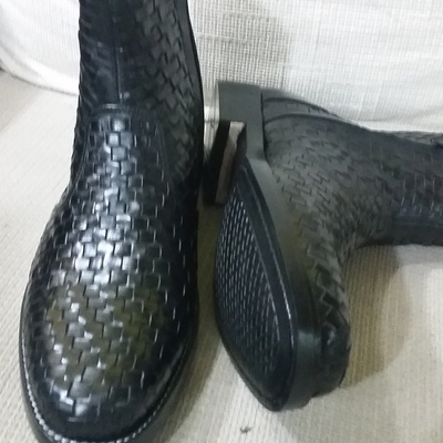 Crafted leather handmade men black woven leather side zipper jodhpur boot - Thumbnail 3