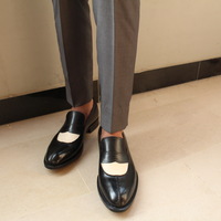 Classic Handmade Black Cream Color Moccasin Dress Formal Loafers Shoes - Thumbnail 2