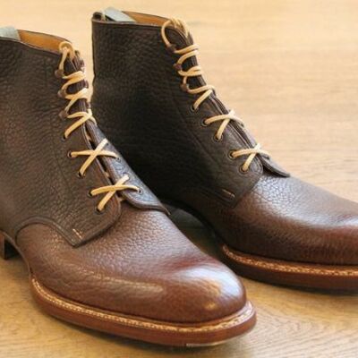 Handmade dark brown calf leather ankle high boot. men lace up boot - Thumbnail 3