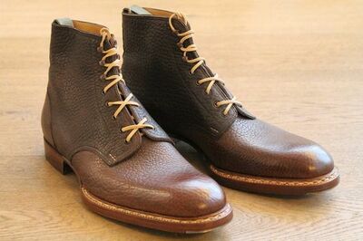 Handmade Dark Brown Calf Leather Ankle High Boot. Men Lace up Boot