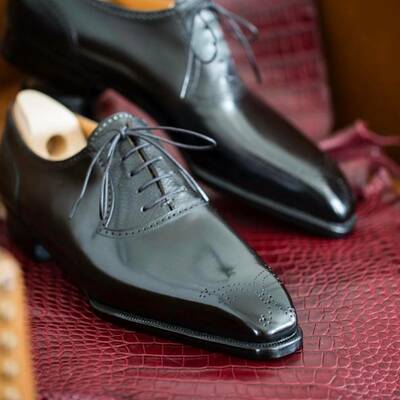 Handmade mens black calf leather dress formal shoes, men oxford lace up shoes - Thumbnail 3