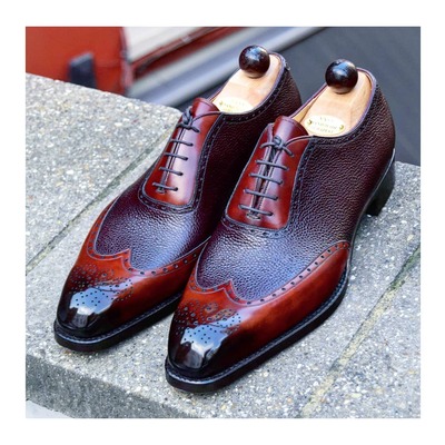 Two tone red patina leather beauty oxford wingtip dress shoes - Thumbnail 3