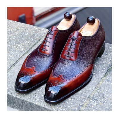 Two Tone Red Patina Leather Beauty Oxford Wingtip Dress Shoes