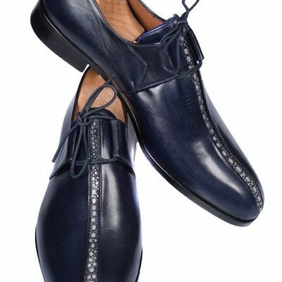 Handmade navy blue stingray men shoes - Thumbnail 4