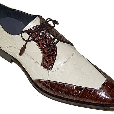 Handmade men spectator shoes, men alligator skin texture two tone formal shoes - Thumbnail 3