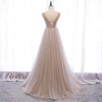 sexy Backless Sleeveless Gray Party Dresses V Neck Fairy Applique Prom Dresses - Thumbnail 2