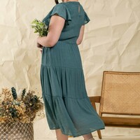 Plus Smocked Midi Dress - Thumbnail 1