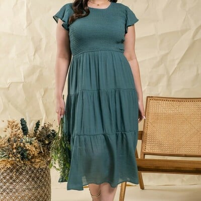 Plus smocked midi dress