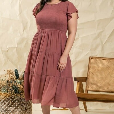 Plus smocked midi dress