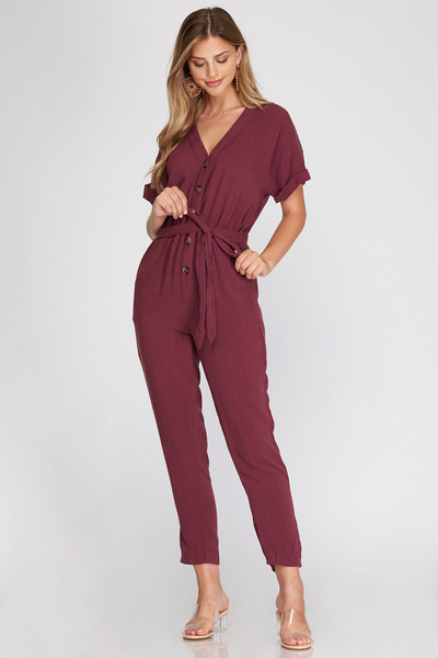 Plum Button Front Jumper