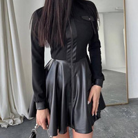 Zipper Pocket Spliced Long Sleeve Dress - Thumbnail 2