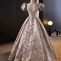 Beautiful Satin Long Prom Dress, A-Line Short Sleeve Evening Party Dress - Thumbnail 2