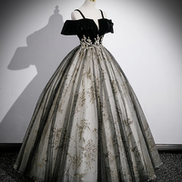 Black Tulle Sequins Long Prom Dress - Thumbnail 3