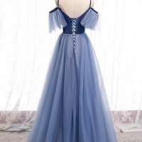 strapless Halter A-line Blue Tulle Evening Party Dresses - Thumbnail 2