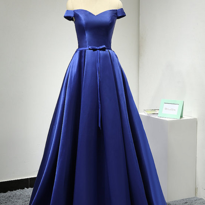 Prom dresses,royal blue long satin a-line evening dress