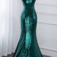 glitter Dark Green Mermaid Sequins Prom Gown Elegant Formal Evening Gown - Thumbnail 1