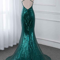 glitter Dark Green Mermaid Sequins Prom Gown Elegant Formal Evening Gown - Thumbnail 2