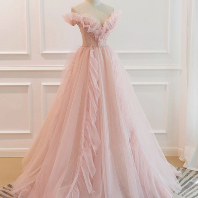 Pink tulle prom dress princess formal evening gown