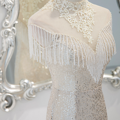 Silver evening gowns high feeling celebrity temperament fishtail hostess gowns