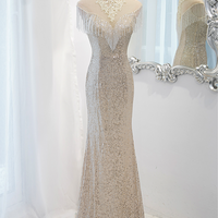 silver Evening Gowns High Feeling Celebrity Temperament Fishtail Hostess Gowns - Thumbnail 1