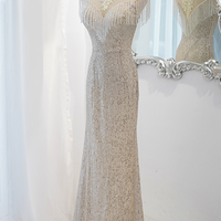 silver Evening Gowns High Feeling Celebrity Temperament Fishtail Hostess Gowns - Thumbnail 2