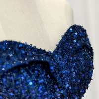 one Neck Evening Gowns Premium Sequins Blue Party Dresses - Thumbnail 1