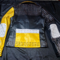 Womens Handmade Golden Studded Punk Long Length Leather Jacket  - Thumbnail 1
