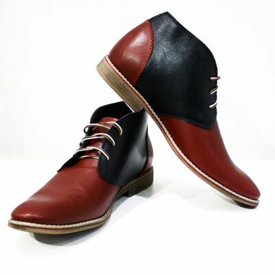 Handmade colorful italian leather shoes chukka boots black tan boot - Thumbnail 2