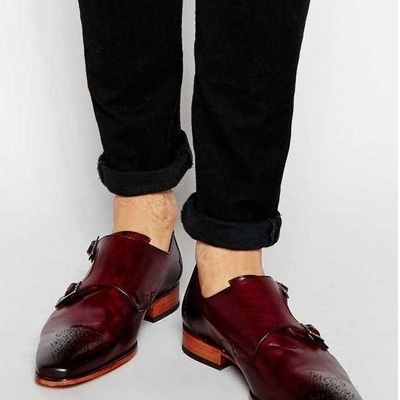 New handmade men burgundy color monk strap shoes, men formal shoes - Thumbnail 3