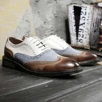 Mens Multi Tone Handmade Genuine Leather One Piece Lace-Up Formal Wedding Shoes - Thumbnail 1