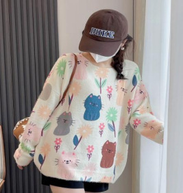 New cute cat round neck sweater sweater
