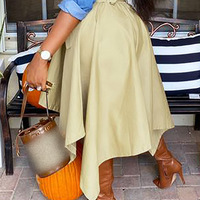 Solid Color Khaki Irregular Skirt - Thumbnail 1