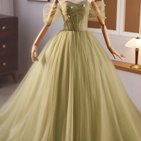 Green Tulle Long A-Line Prom Dress, Lovely Evening Party Dress - Thumbnail 2
