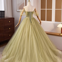 Green Tulle Long A-Line Prom Dress, Lovely Evening Party Dress - Thumbnail 3