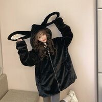Rabbit ears hooded lamb plush coat - Thumbnail 5