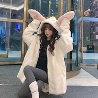 Rabbit ears hooded lamb plush coat - Thumbnail 6