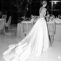 Curved Strapless Wedding Dresses Satin Long Train - Thumbnail 2