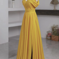 Off the Shoulder Yellow Chiffon Long Prom Dresses, Off Shoulder Yellow Long Formal Evening Dresses KPP1604 - Thumbnail 1