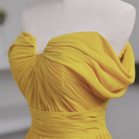 Off the Shoulder Yellow Chiffon Long Prom Dresses, Off Shoulder Yellow Long Formal Evening Dresses KPP1604 - Thumbnail 3