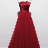 Strapless Burgundy Long Prom Dresses, Wine Red Long Formal Evening Dresses KPP1605 - Thumbnail 1