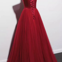 Strapless Burgundy Long Prom Dresses, Wine Red Long Formal Evening Dresses KPP1605 - Thumbnail 2