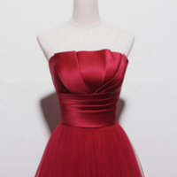 Strapless Burgundy Long Prom Dresses, Wine Red Long Formal Evening Dresses KPP1605 - Thumbnail 3