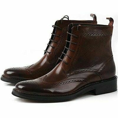 Handmade Men Brown Wingtip Brogue Ankle Dress Leather Boot Men Leather Boot