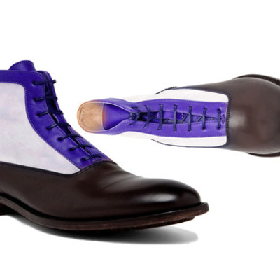 Three tone white blue black rounded toe lace up highankle superior leather boots - Thumbnail 3